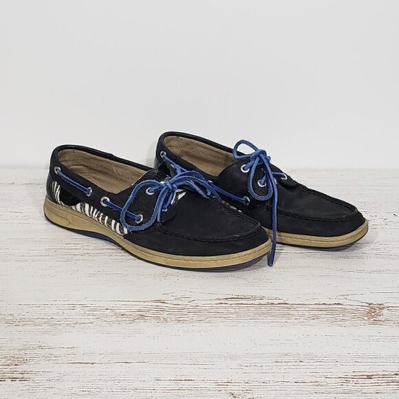 Sperry Top-sider Leather Boat Shoes Women's Size 9 Blue Zebra Print - Picture 5 of 8